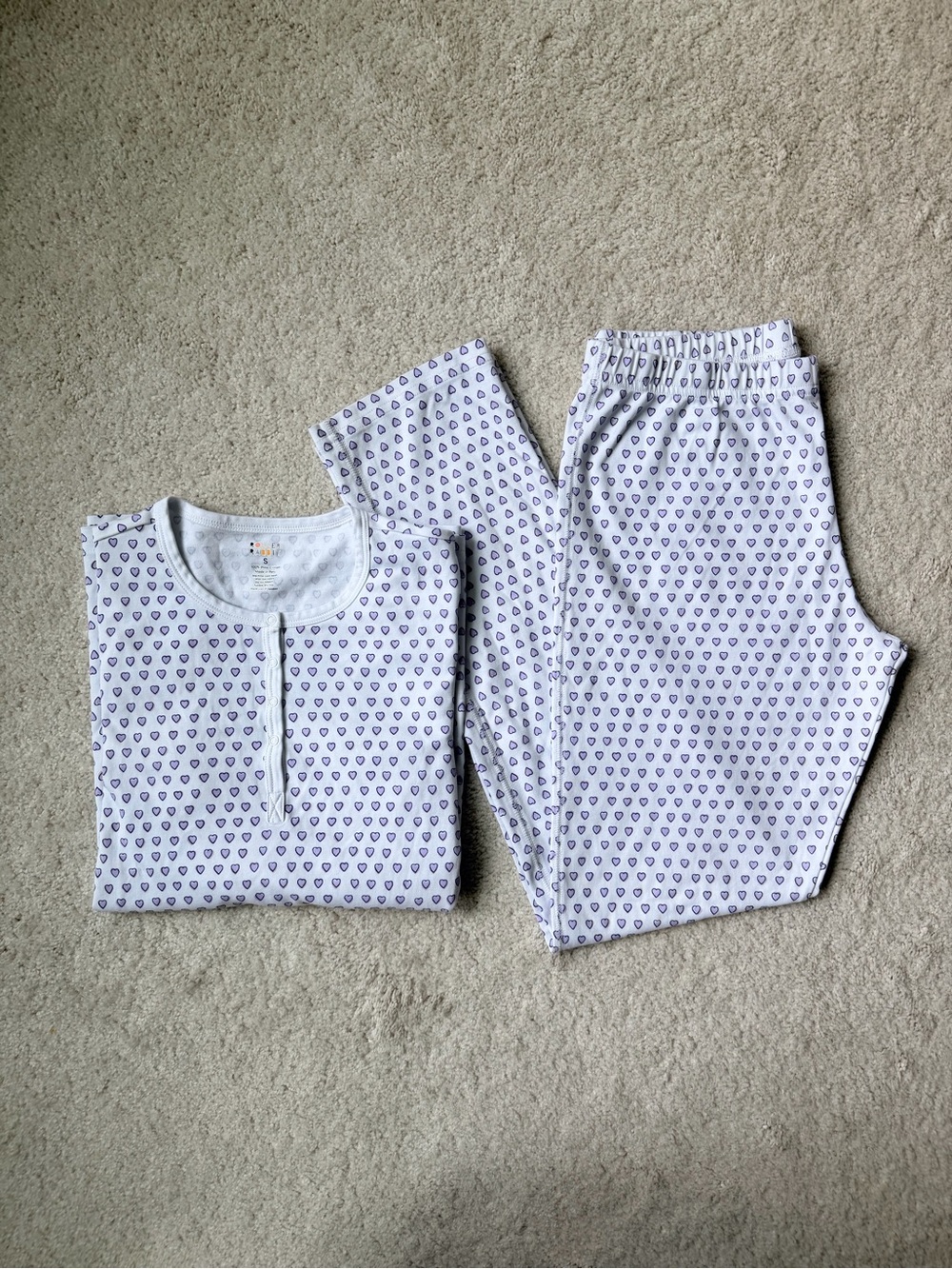 Roller Rabbit Long Sleeve White and Lavender Hearts Pajama & Pants Set